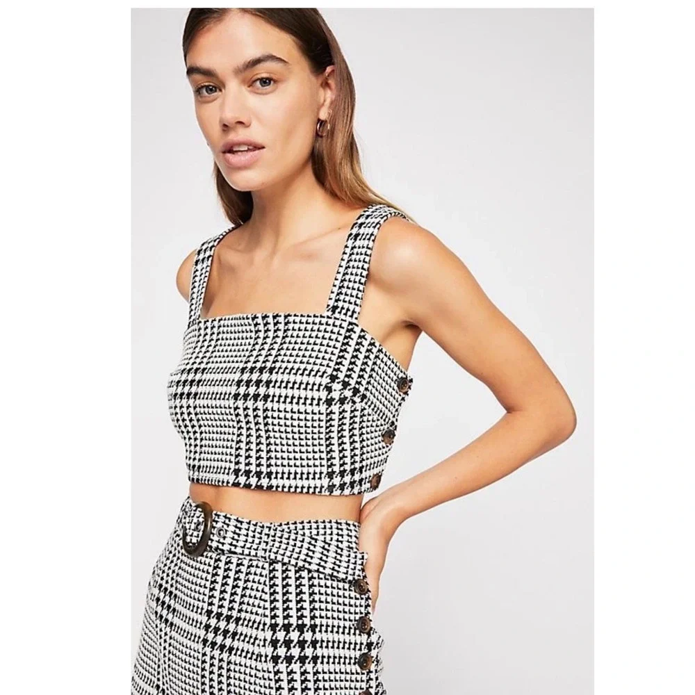 Free People Off Duty Skirt Set‎ - Houndstooth Crop Black White Size 4